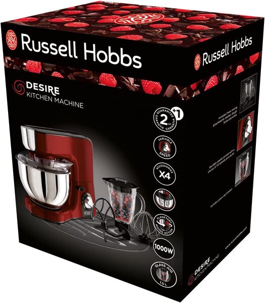 Russell Hobbs Impastatrice Planetaria Capacit Ciotola 5 Litri 8 Velocit Potenza 1000 Watt + Bicchiere Frullatore 1.5 Litri colore Rosso - 23480-5