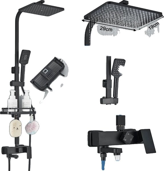 Set doccia in ottone, rubinetto termostatico, design monocomando, nero ABS-3-1