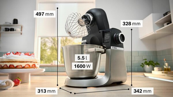 Bosch Impastatrice Planetaria Capacit Ciotola 5.5 Litri Potenza 1600 Watt con Accessori colore Acciaio Inox e Nero - MUMS6ZS34 Serie 6