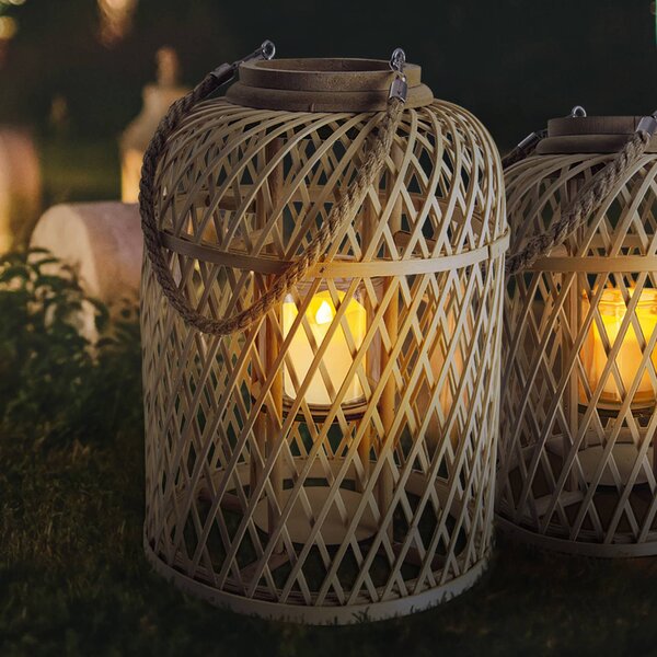 Näve Lanterna solare LED cesto bambù alta 29 cm marrone