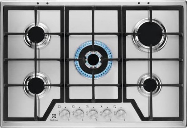 Electrolux KGS7536SX Linea Slim Piano Cottura 5 Fuochi a Gas 75 cm Griglie in Ghisa (1 Bruciatore Wok) colore Inox