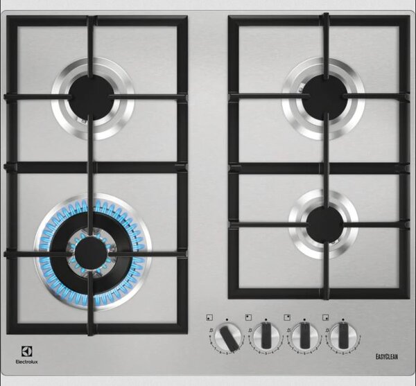 Electrolux KGU64361Z Serie 700 Pro StepPower Piano Cottura 4 Fuochi a Gas 60 cm Griglie in Ghisa (1 Bruciatore Wok) colore Inox