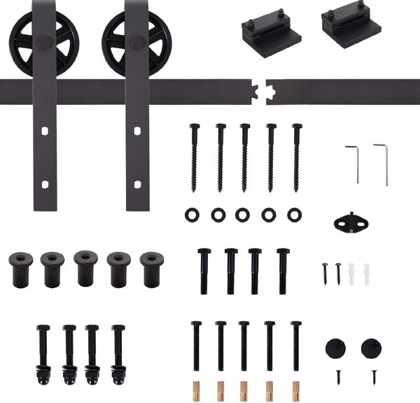 Brugel Kit Porta Scorrevole 100kg max in Acciaio con Binario Ganci Fermi Viti e Bulloni 183x4x0.6 cm - DHB8157