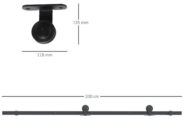 Brugel Kit Porta Scorrevole in Acciaio con Binari, Fermi e Guide, 200x40x0.6 cm, colore Nero - L4470BK
