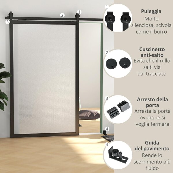 Brugel Kit Porta Scorrevole 90kg max Salvaspazio in Acciaio al Carbonio con Accessori 244x0.5x4 cm colore Nero - 2BKW43F