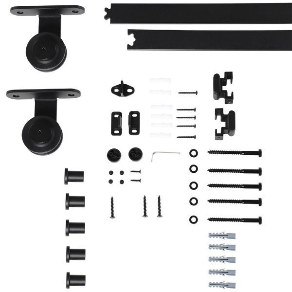 Brugel Kit Porta Scorrevole in Acciaio con Binari, Fermi e Guide, 200x40x0.6 cm, colore Nero - L4470BK
