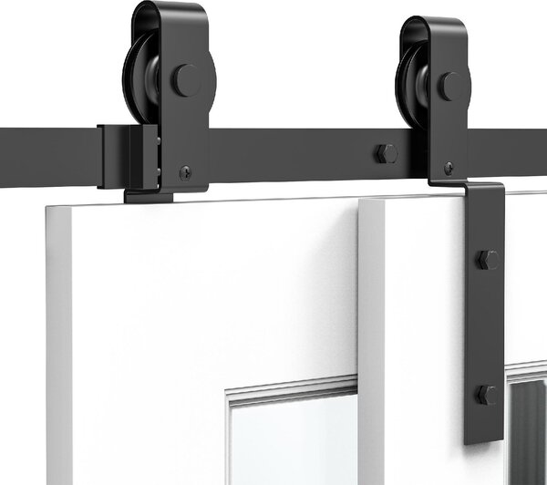 Brugel Kit Porta Scorrevole in Acciaio con Binario Rulli Fermi Guide Bulloni e Viti 200x0.6x4 cm colore Nero - DHB8158