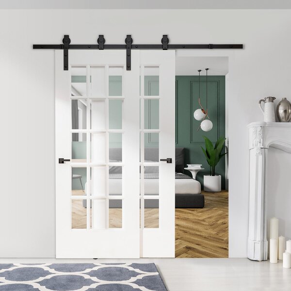 Brugel Kit Porta Scorrevole in Acciaio con Binario Rulli Fermi Guide Bulloni e Viti 200x0.6x4 cm colore Nero - DHB8158