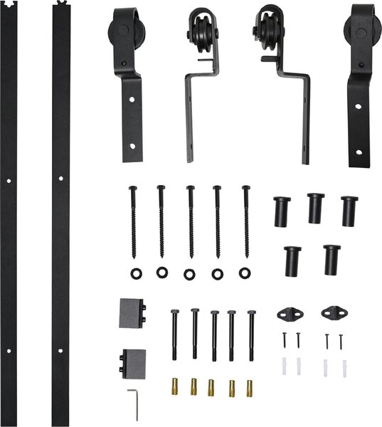 Brugel Kit Porta Scorrevole in Acciaio con Binario Rulli Fermi Guide Bulloni e Viti 200x0.6x4 cm colore Nero - DHB8158