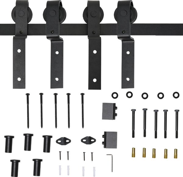 Brugel Kit Porta Scorrevole in Acciaio con Binario Rulli Fermi Guide Bulloni e Viti 200x0.6x4 cm colore Nero - DHB8158