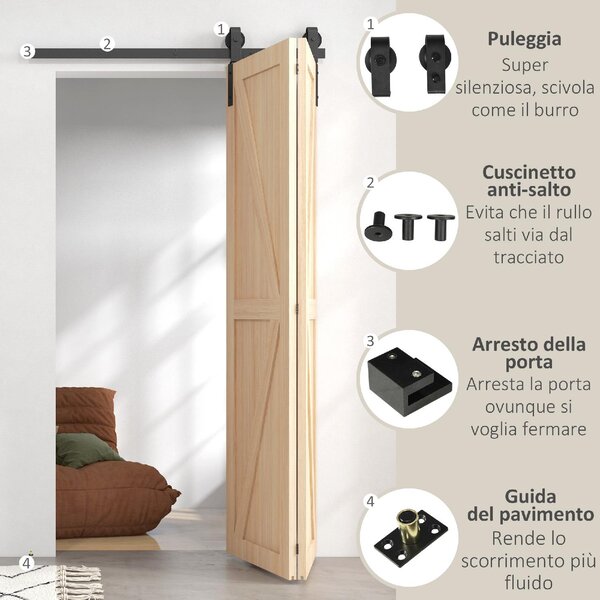 Brugel Kit Porta Scorrevole Pieghevole in Acciaio al Carbonio 122x0.5x4 cm colore Nero - L4480BK