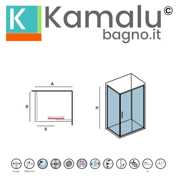 Kamalu parete doccia walk in scorrevole 130 cm finitura cromo | knm4000w-c