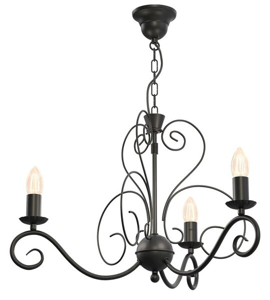 Luminex nero Mauro 3xE14 15W lampadario rustico a sospensione