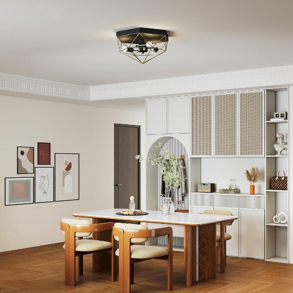 DecHome Lampada da Soffitto Stile Industriale Geometrica con 3 Attacchi E27 per Lampadine LED colore Nero/Oro - R405BK