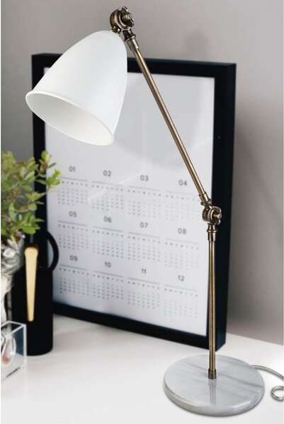 DecHome Lampada da Scrivania Stile Classico in Marmo Base Marmo, Paralume Bianco Snodabile Attacco E27 Dimensioni 21x80,5 cm colore Bianco - Konrat