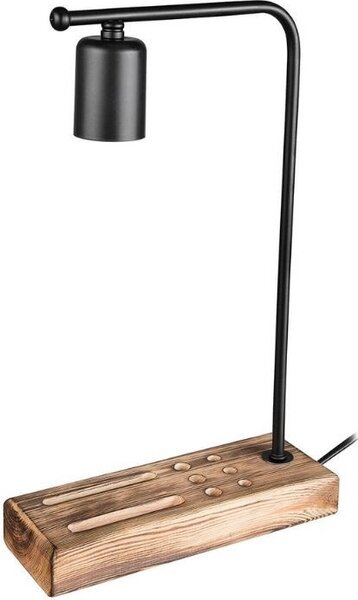 DecHome Lampada da Scrivania Stile Moderno Legno Naturale Porta Cellulare Fessure per Penne Attacco E27 Dimensioni 24x39 cm colore Nero - Vito