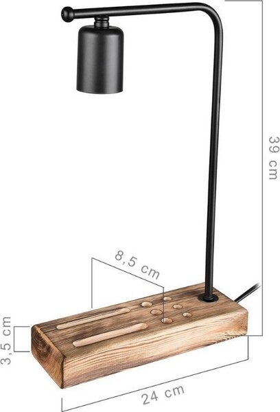 DecHome Lampada da Scrivania Stile Moderno Legno Naturale Porta Cellulare Fessure per Penne Attacco E27 Dimensioni 24x39 cm colore Nero - Vito