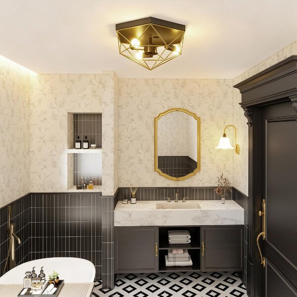 DecHome Lampada da Soffitto Stile Industriale Geometrica con 3 Attacchi E27 per Lampadine LED colore Nero/Oro - R405BK
