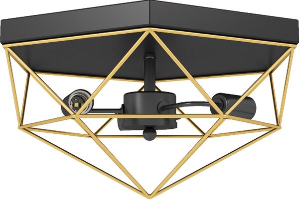 DecHome Lampada da Soffitto Stile Industriale Geometrica con 3 Attacchi E27 per Lampadine LED colore Nero/Oro - R405BK