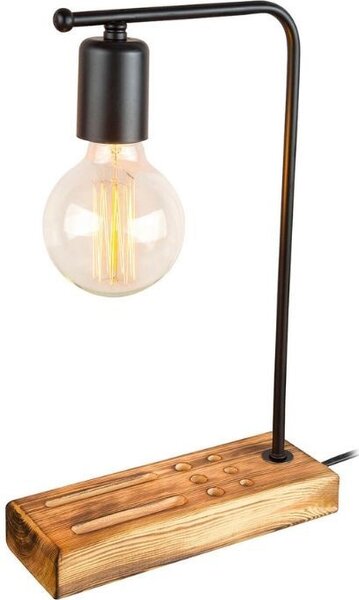 DecHome Lampada da Scrivania Stile Moderno Legno Naturale Porta Cellulare Fessure per Penne Attacco E27 Dimensioni 24x39 cm colore Nero - Vito