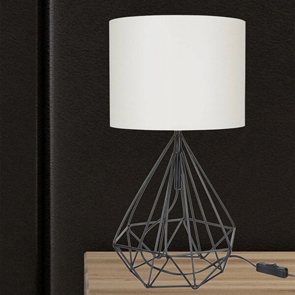 DecHome Lampada da Scrivania Stile Moderno in Metallo Base Metallo con Paralume Tessuto E27 60W Dimensioni 25x46,5 cm colore Nero e Bianco