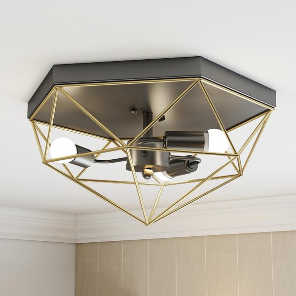 DecHome Lampada da Soffitto Stile Industriale Geometrica con 3 Attacchi E27 per Lampadine LED colore Nero/Oro - R405BK