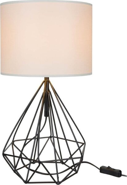 DecHome Lampada da Scrivania Stile Moderno in Metallo Base Metallo con Paralume Tessuto E27 60W Dimensioni 25x46,5 cm colore Nero e Bianco