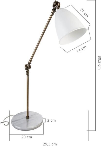 DecHome Lampada da Scrivania Stile Classico in Marmo Base Marmo, Paralume Bianco Snodabile Attacco E27 Dimensioni 21x80,5 cm colore Bianco - Konrat