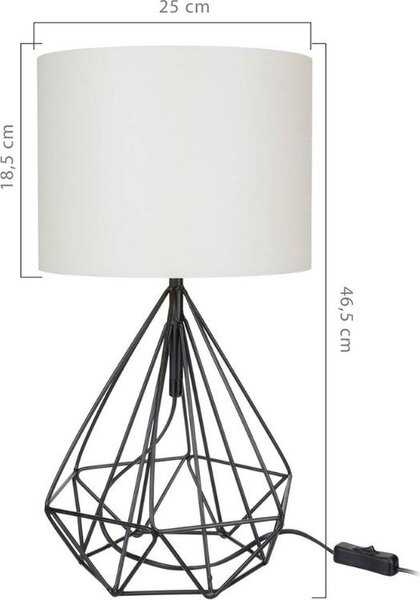 DecHome Lampada da Scrivania Stile Moderno in Metallo Base Metallo con Paralume Tessuto E27 60W Dimensioni 25x46,5 cm colore Nero e Bianco