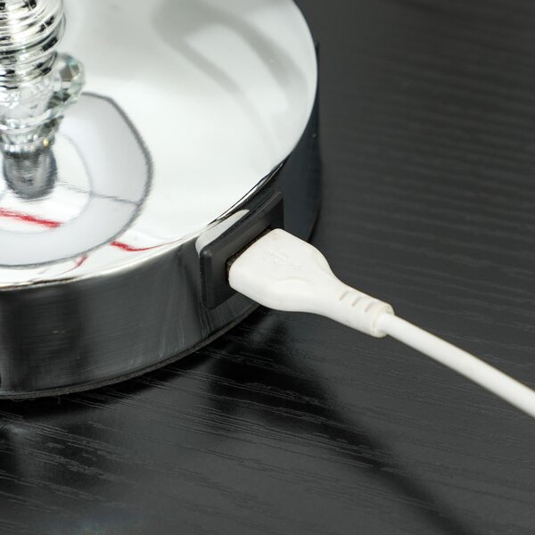 DecHome Lampada da Tavolo Design Moderno con Cristalli e Porta USB colore Bianco e Argento