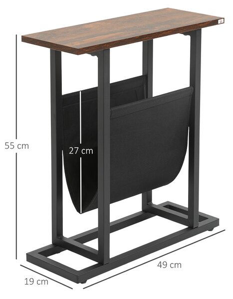 HOMCOM Tavolino da Salotto in Legno e Acciaio con Borsa Portaoggetti in Tessuto Oxford per Soggiorno e Camera, 49x19x55 cm, Marrone e Nero | Aosom