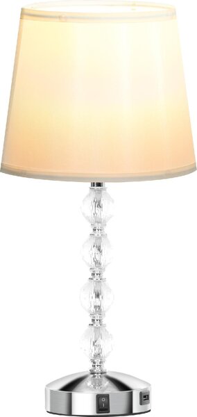 DecHome Lampada da Tavolo Design Moderno con Cristalli e Porta USB colore Bianco e Argento