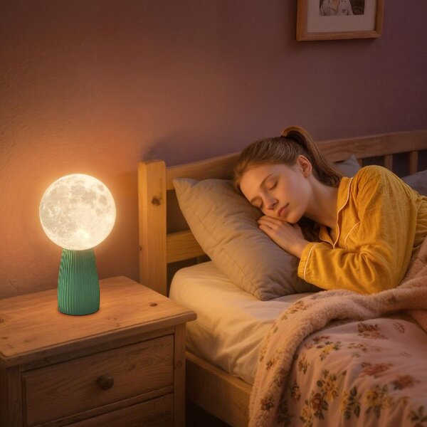 DecHome Lampada da Tavolo a Forma di Luna e 3 colori con 10 Luminosit in ABS 15x28 cm colore Bianco/Verde Scuro