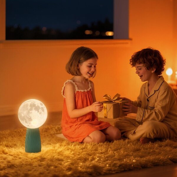 DecHome Lampada da Tavolo a Forma di Luna e 3 colori con 10 Luminosit in ABS 15x28 cm colore Bianco/Verde Scuro