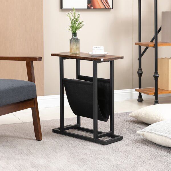 HOMCOM Tavolino da Salotto in Legno e Acciaio con Borsa Portaoggetti in Tessuto Oxford per Soggiorno e Camera, 49x19x55 cm, Marrone e Nero | Aosom