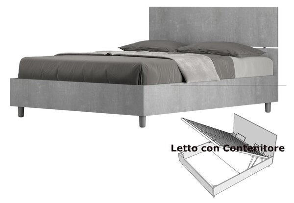 Letto Matrimoniale alla Francese con Contenitore, Modello DEMAS Dimensioni 140x200 cm Stile Minimal ed Essenziale Colore Cemento