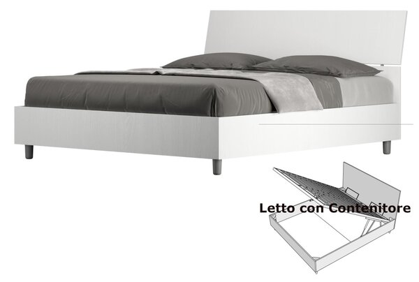 Letto Matrimoniale alla Francese con Contenitore, Modello DEMAS Dimensioni 140x200 cm Stile Minimal TESTA INCLINATA Colore Bianco Frassino