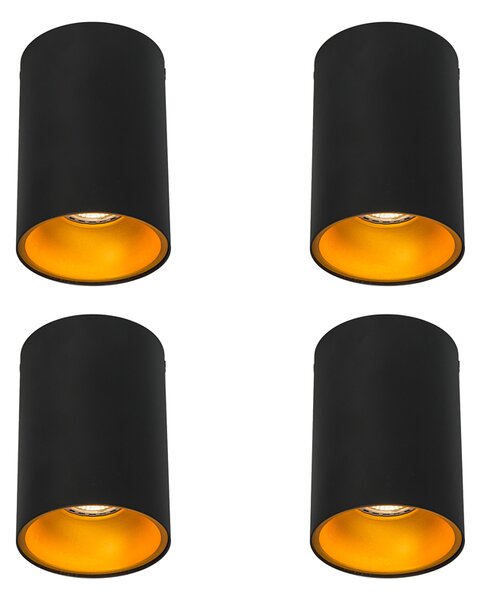 Set di 4 faretti moderni neri con oro GU10 50mm - Deep