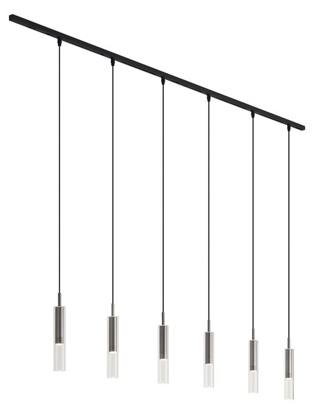 Sistema di illuminazione a binario moderno nero con 6 lampade a sospensione color canna di fucile 1 fase - Slimline Loyce