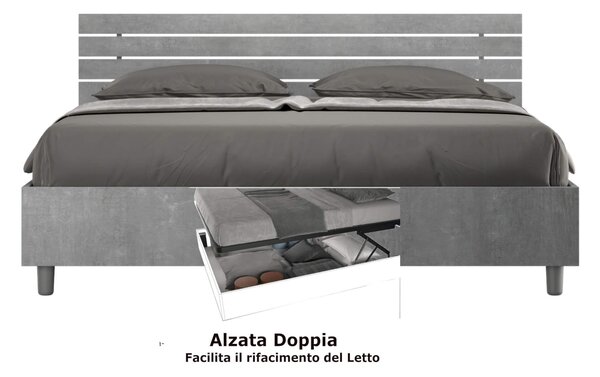 Letto matrimoniale In con Doppio Contenitore ANKEL stile Minimal ed essenziale Dimensioni 167x214XH 90 cm Doghe Cemento