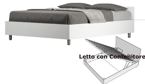 Letto Matrimoniale alla Francese Testata bassa Modello NUAMO Dimensioni 140x190 cm Stile Minimal Testata Bassa Colore Bianco Frassino