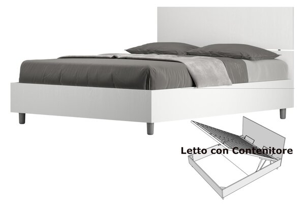 Letto Matrimoniale alla Francese con Contenitore, Modello DEMAS Dimensioni 140x200 cm Stile Minimal ed Essenziale Colore Bianco Frassino