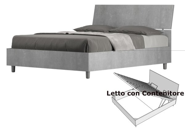 Letto Matrimoniale alla Francese con Contenitore, Modello DEMAS Dimensioni 140x200 cm Stile Minimal TESTA INCLINATA Colore Cemento