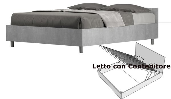 Letto Matrimoniale alla Francese con Contenitore, Modello NUAMO Dimensioni 140x200 cm Stile Minimal ed Essenziale Colore Cemento