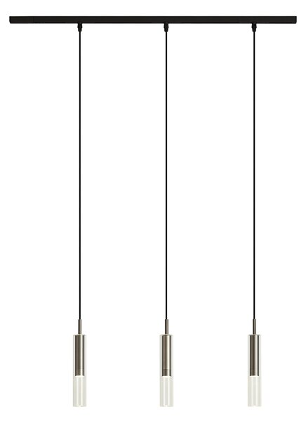 Sistema di illuminazione a binario moderno nero con 3 lampade a sospensione color canna di fucile monofase - Slimline Loyce