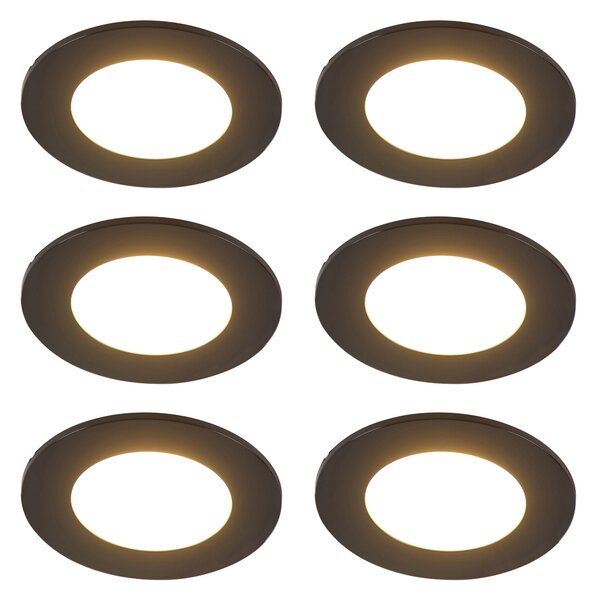 Set di 6 faretti da incasso moderni neri con LED dimmerabile a 3 livelli IP65 - Blanca
