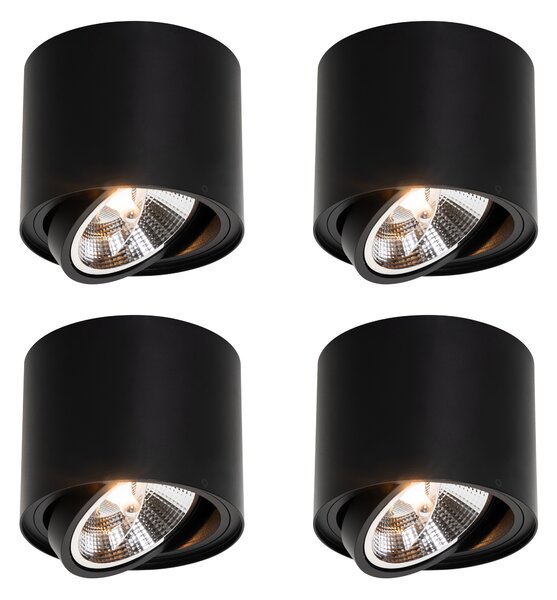 Set di 4 faretti da soffitto moderni neri orientabili e inclinabili AR111 - Rondoo Up