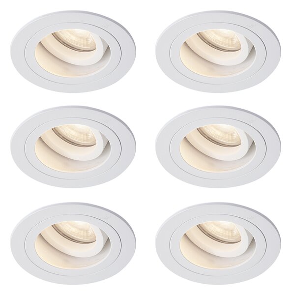 Set di 6 faretti da incasso moderni bianchi orientabili e inclinabili IP44 - Chuck