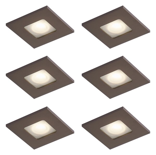 Set di 6 faretti da incasso moderni bronzo scuro quadrato IP44 - Qure