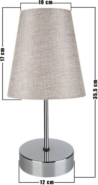 DecHome Lampada da Tavolo in Metallo e Tessuto Base in Metallo con Paralume in Tessuto Attacco E27 Dimensioni 12x35,5 cm colore Cromo Beige - Estelya